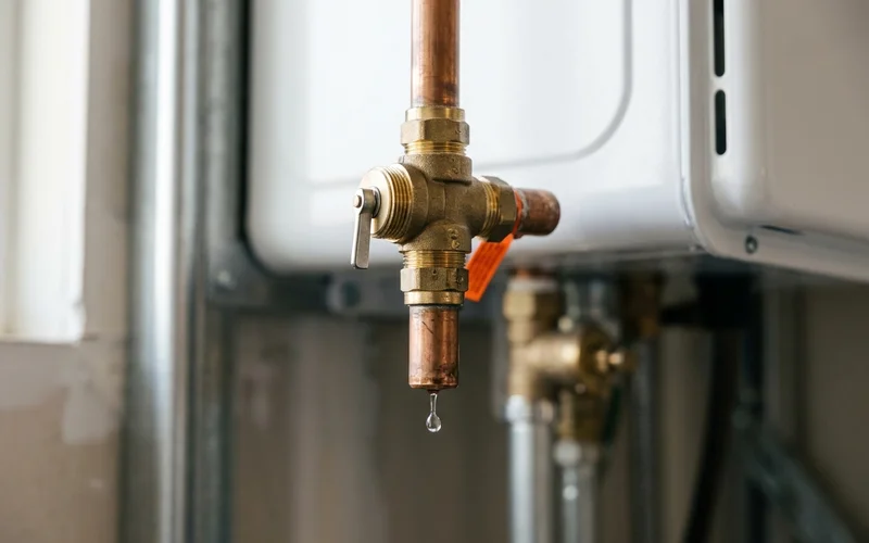 Pressure relief valve and discharge pipe with a small drip at the outlet