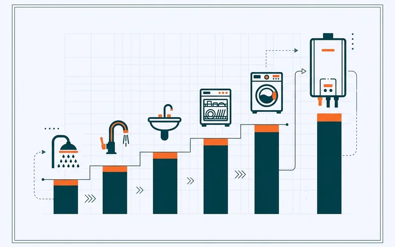 Sizing chart graphic of fixtures vs gallons per minute