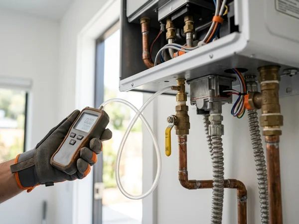 Manometer testing gas pressure during an ignition diagnosis