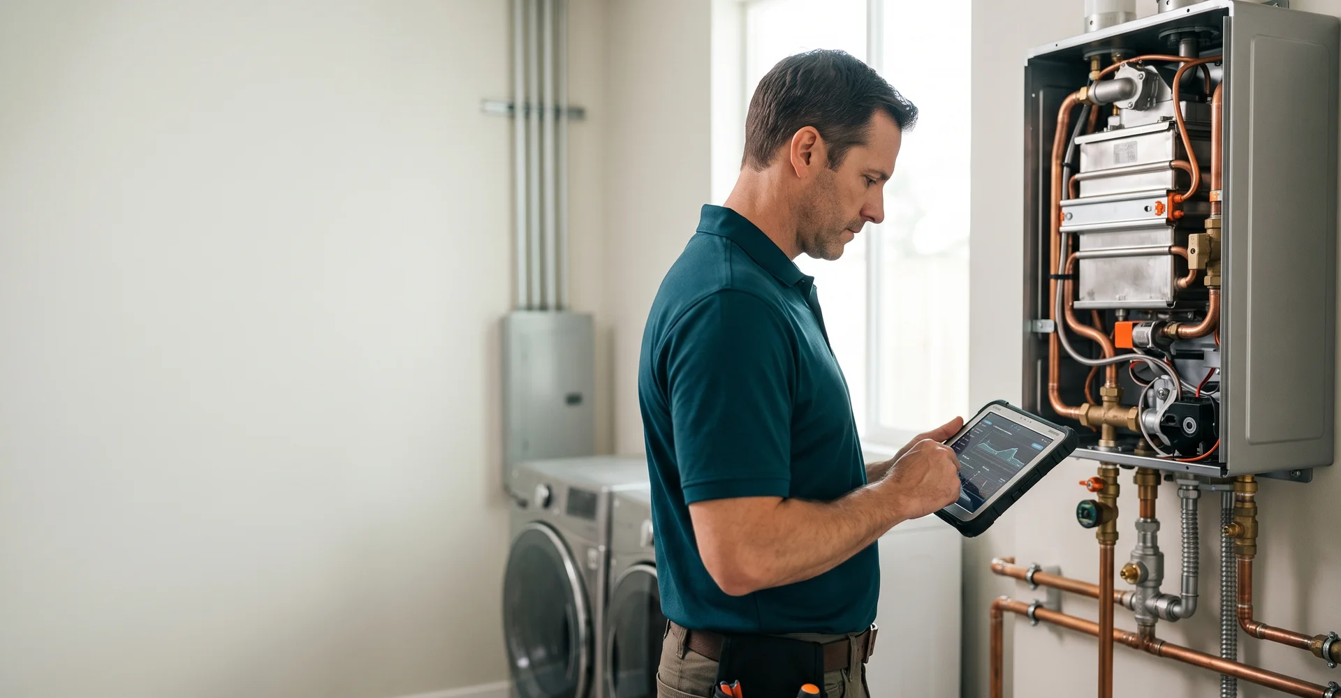 Tankless specialist reading error code history on an open tankless water heater